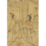 AN ALBUM PAGE INDIA AND IRAN, 17TH-19TH CENTURY Pen and ink on paper, a princess sitting on a