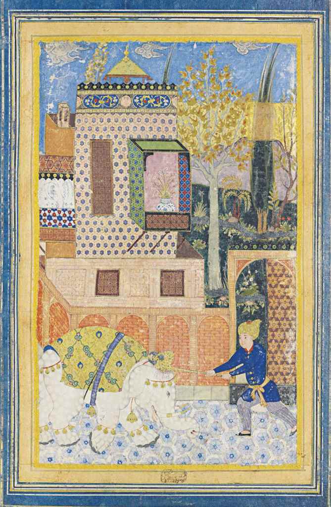 RUSTAM KILLS THE MAD ELEPHANT PROBABLY QAZVIN, SAFAVID IRAN, FIRST HALF 16TH CENTURY An illustration