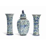 AN IZNIK-STYLE THREE PIECE MANTEL GARNITURE BOCH FRERES KERAMIS, BELGIUM, LATE 19TH/EARLY 20TH