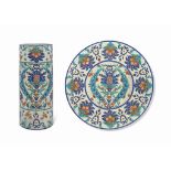 A LARGE IZNIK-STYLE POTTERY CHARGER AND TALL VASE BOCH FRERES KERAMIS, BELGIUM, 20TH CENTURY The