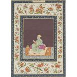 AN ALBUM PAGE: A RULER SMOKING A HUQQA PROVINCIAL MUGHAL INDIA, PROBABLY LUCKNOW, MID-18TH