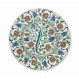 A LARGE IZNIK-STYLE POTTERY CHARGER BOCH FRERES KERAMIS, BELGIUM, LATE 19TH/EARLY 20TH CENTURY On