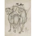TWO EUROPEAN HORSEMEN QAJAR IRAN, 19TH CENTURY Ink on paper grisaille, depicted in European costume,
