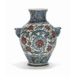 A SMALL IZNIK-STYLE POTTERY VASE SAMSON, FRANCE, LATE 19TH CENTURY Of baluster form rising from