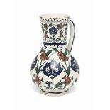 AN IZNIK-STYLE POTTERY JUG ULISSE CANTAGALLI, FLORENCE, ITALY, LATE 19TH CENTURY Of bulbous form