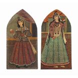 TWO PORTRAITS OF QAJAR LADIES QAJAR IRAN, 19TH CENTURY Oil on canvas, each representing a lady of