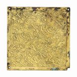 A CALLIGRAPHIC GILT-COPPER PLATE ISFAHAN, IRAN, DATED AH 1212/1797-98 AD Of square form, finely
