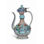 A KUTAHYA-STYLE POTTERY EWER SAMSON, FRANCE, LATE 19TH CENTURY The flattened body rising from an
