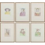 Hans-Peter Feldmann (B. 1941) Untitled (Portraits after Holbein) hand coloured Xerox, in six parts