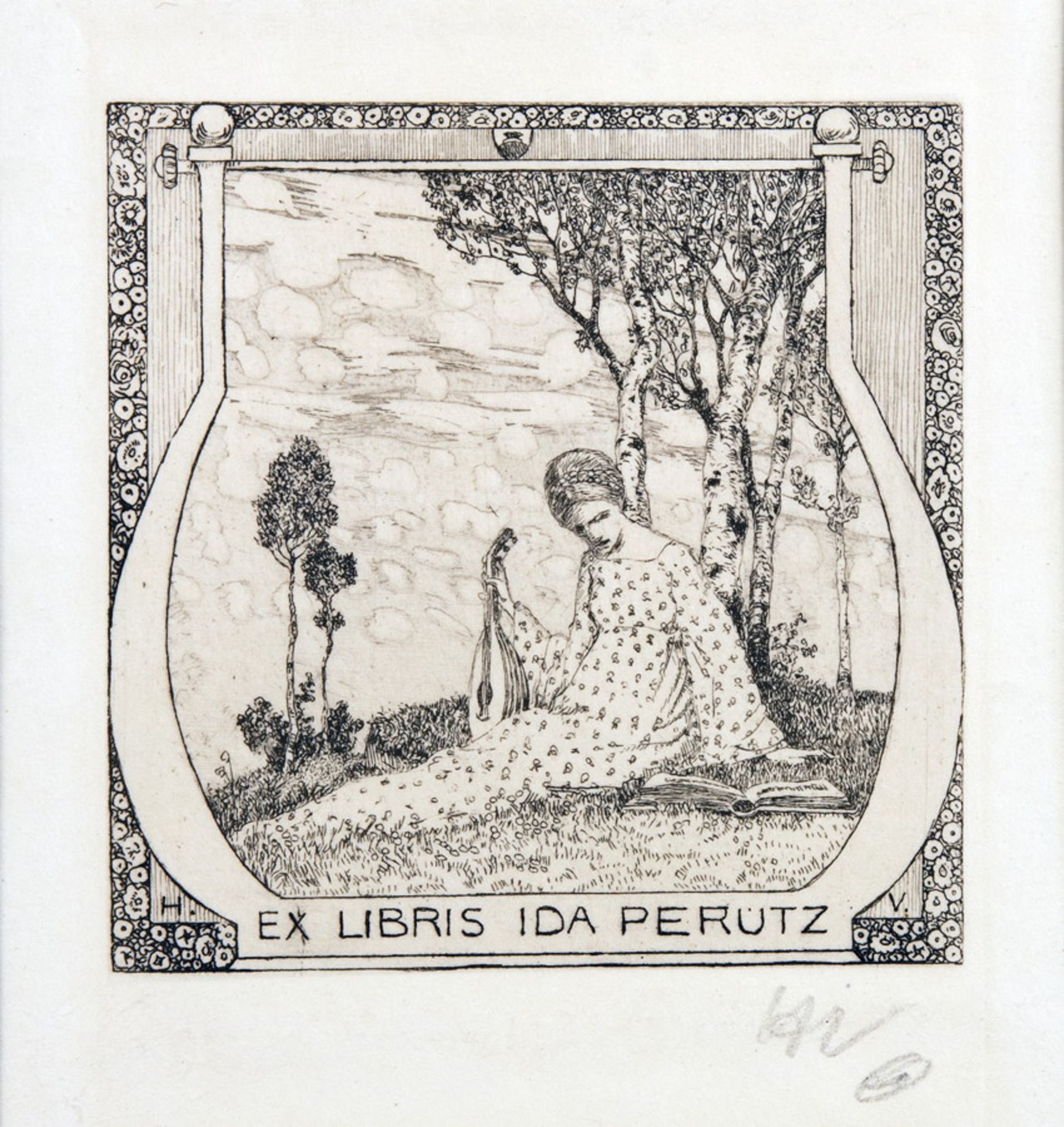 Heinrich Vogeler. Exlibris Ida Perutz .  Exlibris Olga Barbara Lorenz-Meyer. Zwei Radierungen. 1904 - Image 2 of 2