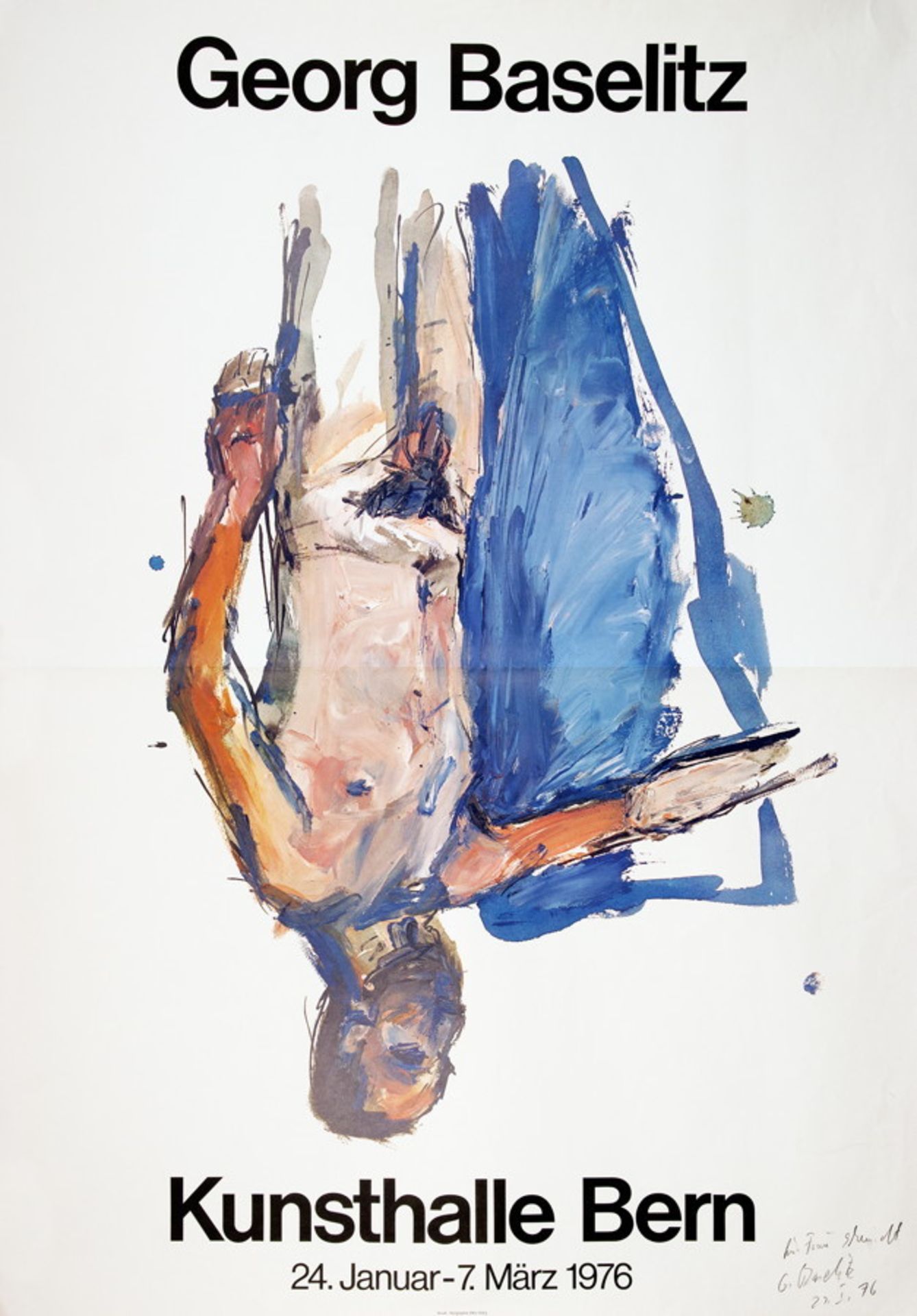 Georg Baselitz. Ausstellungsplakat. Farbserigraphie. 1976. 128,0 : 90,5 cm. Mit signierter