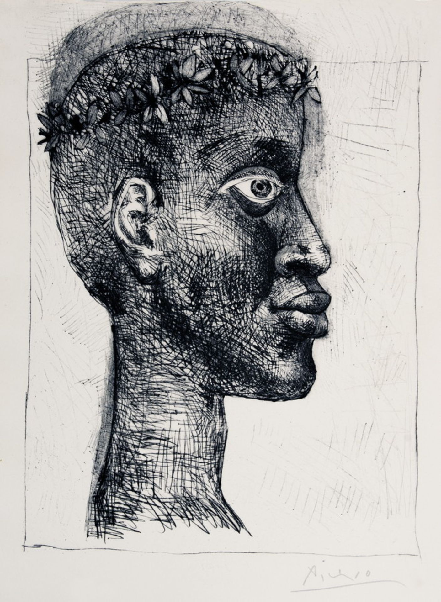 Pablo Picasso. Nègre, nègre, nègre  Portrait d`Aimé Césaire. Radierung und Kaltnadel. 1949. 39,