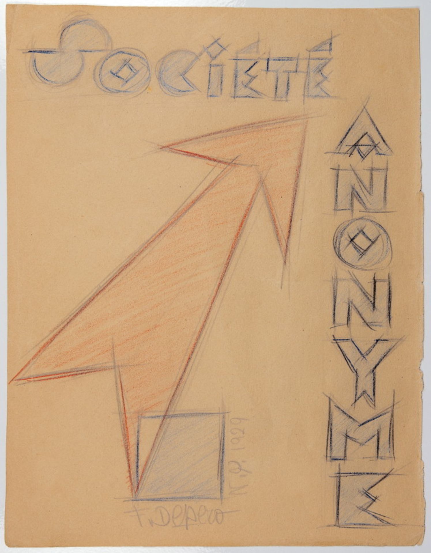 Fortunato Depero. Société anonyme. Farb- und Bleistift. 28,3 : 22,0 cm. Signiert und datiert.