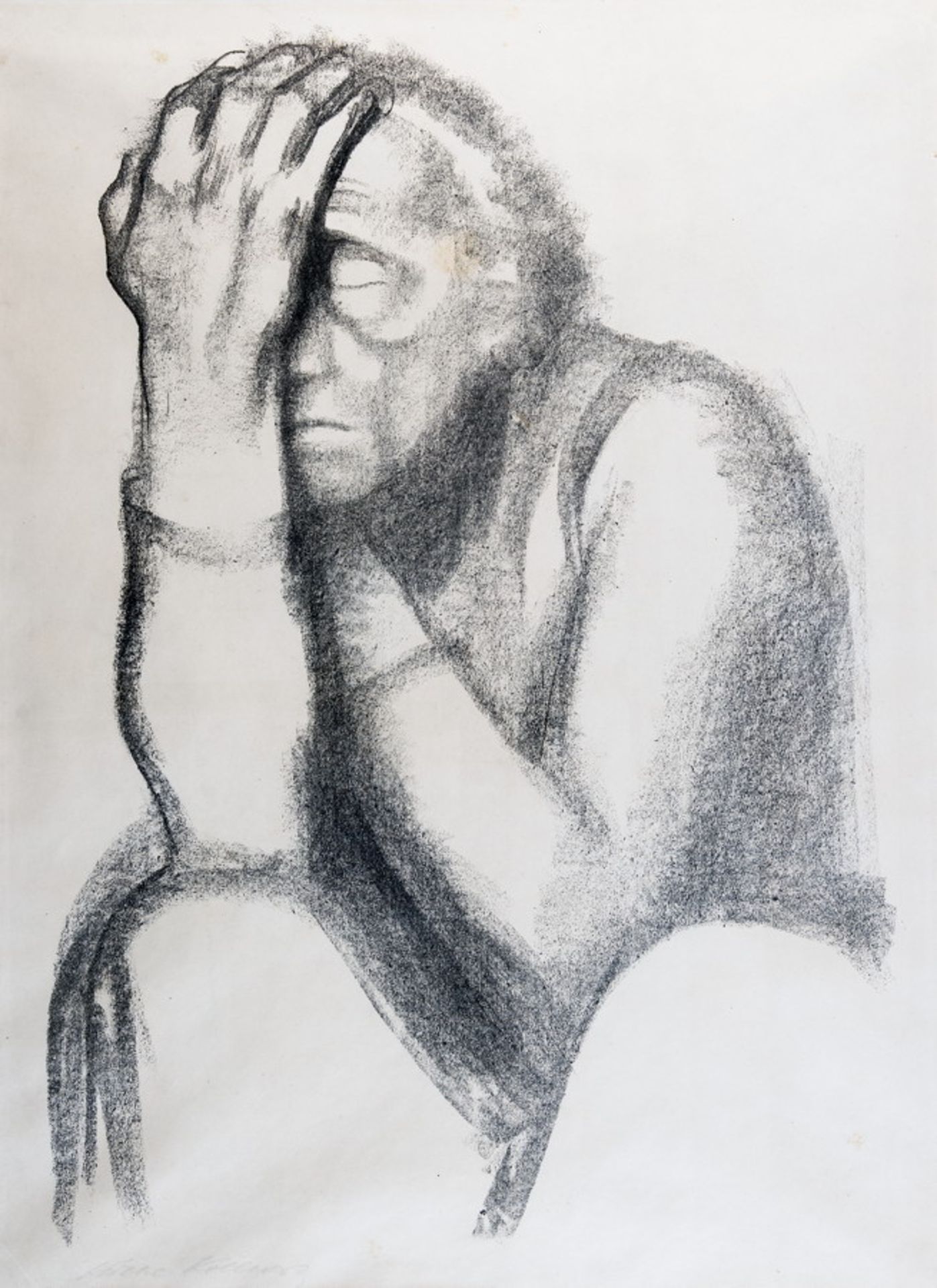 Käthe Kollwitz. Nachdenkende Frau. Lithographie. 1920. 54,0 : 37,0 cm (59,0 : 44,2 cm). Signiert.