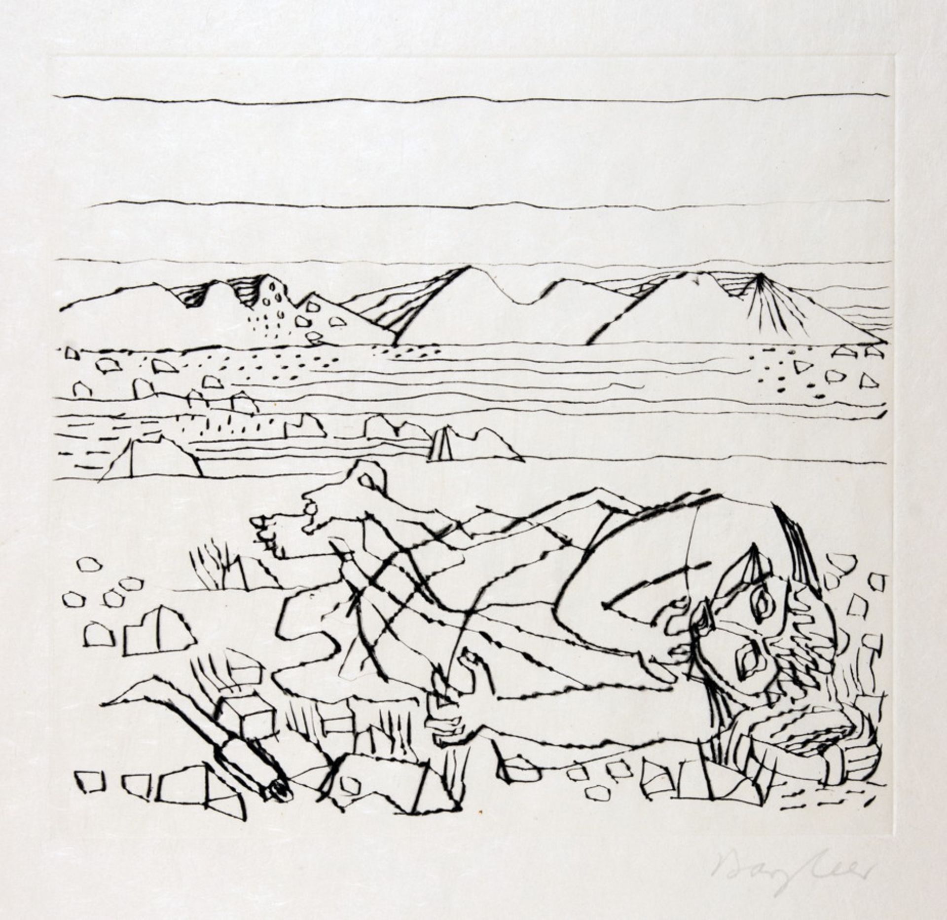 Eduard Bargheer. Drei Radierungen aus »Albert Camus. Der Gast.« 1965. Signiert, eine nummeriert. Wie - Image 2 of 3