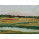Clara Rilke[-Westhoff]. Worpsweder Landschaft. Gouache. 1948. 20,3 : 27,3 cm. Monogrammiert und
