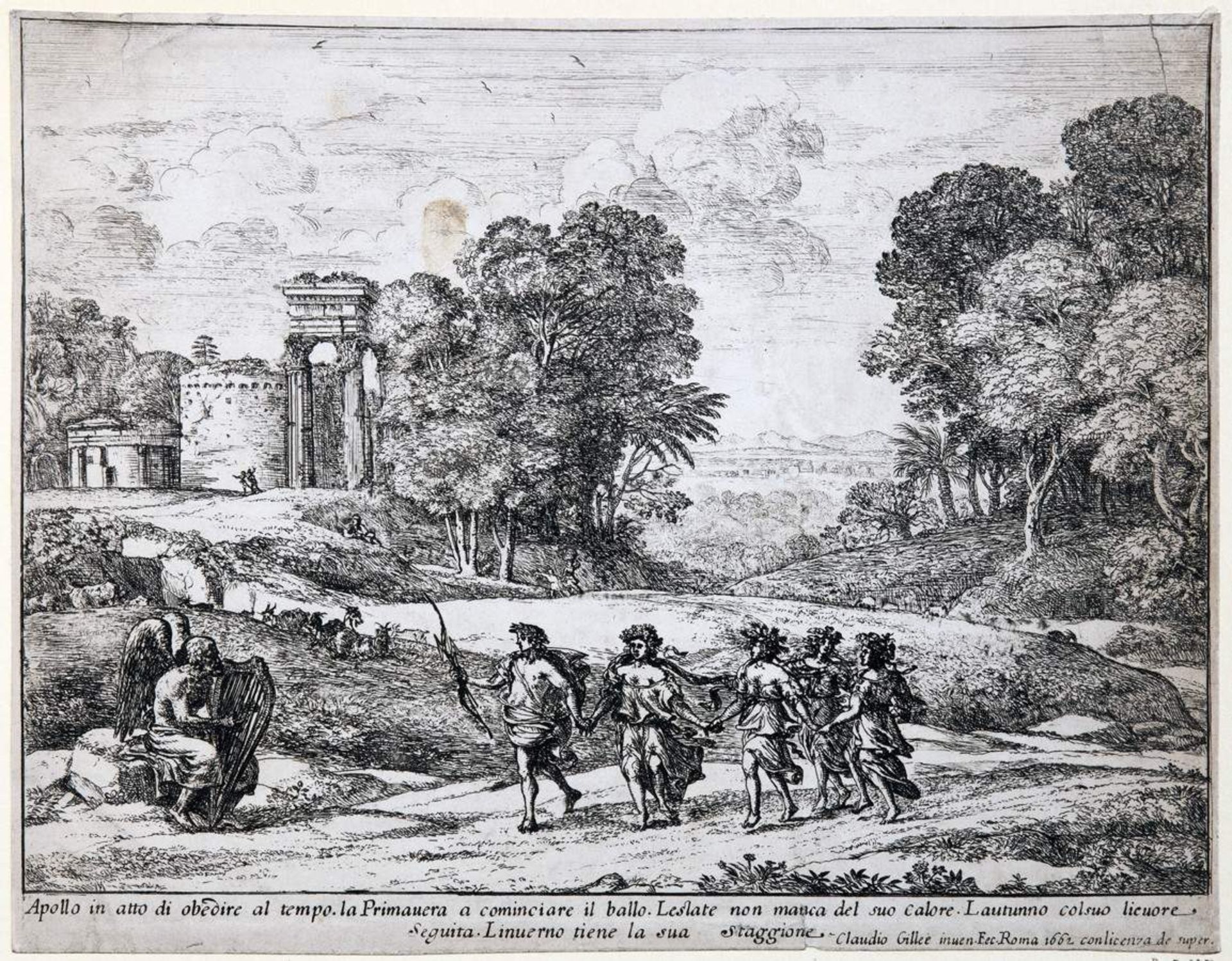 Claude Lorrain. Chronos, Apollo und die Vier Jahreszeiten. Radierung. 1662. 19,8 : 25,3 cm.