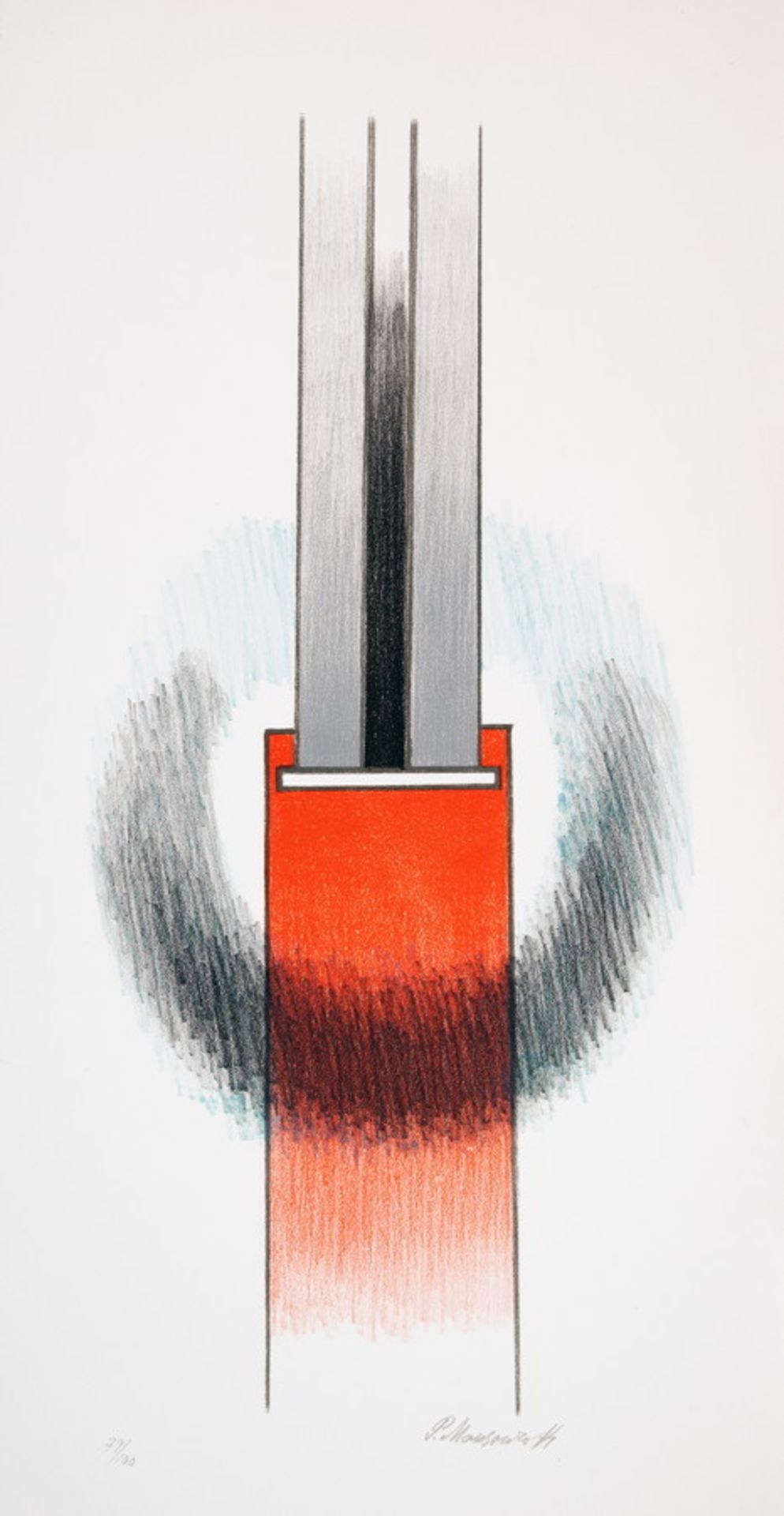 Paul Mansouroff. Konstruktivistische Komposition. Farblithographie. 54,5 : 26,0 cm (65,5 : 34,8 cm).