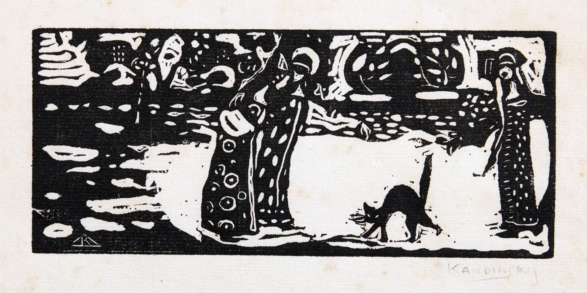 Wassily Kandinsky (18661944). Katze. Holzschnitt. 1907. 7,0 : 16,0 cm (19,5 : 26,8 cm). Im Stock