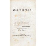 [Johann Gottfried Herder]. Volkslieder. Erster [und] Zweiter Theil. Leipzig, Weygand 17781779.