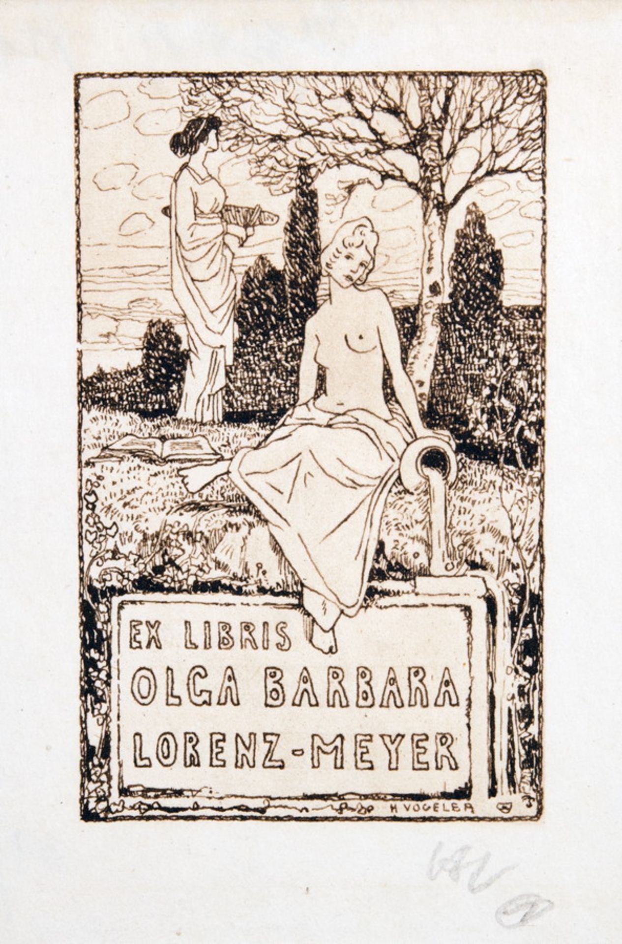 Heinrich Vogeler. Exlibris Ida Perutz .  Exlibris Olga Barbara Lorenz-Meyer. Zwei Radierungen. 1904