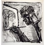 Otto Dix. Selbstbildnis im Profil beim Malen. Lithographie. 1966. 53,5 : 52,0 cm (80,5 : 57,2 cm).