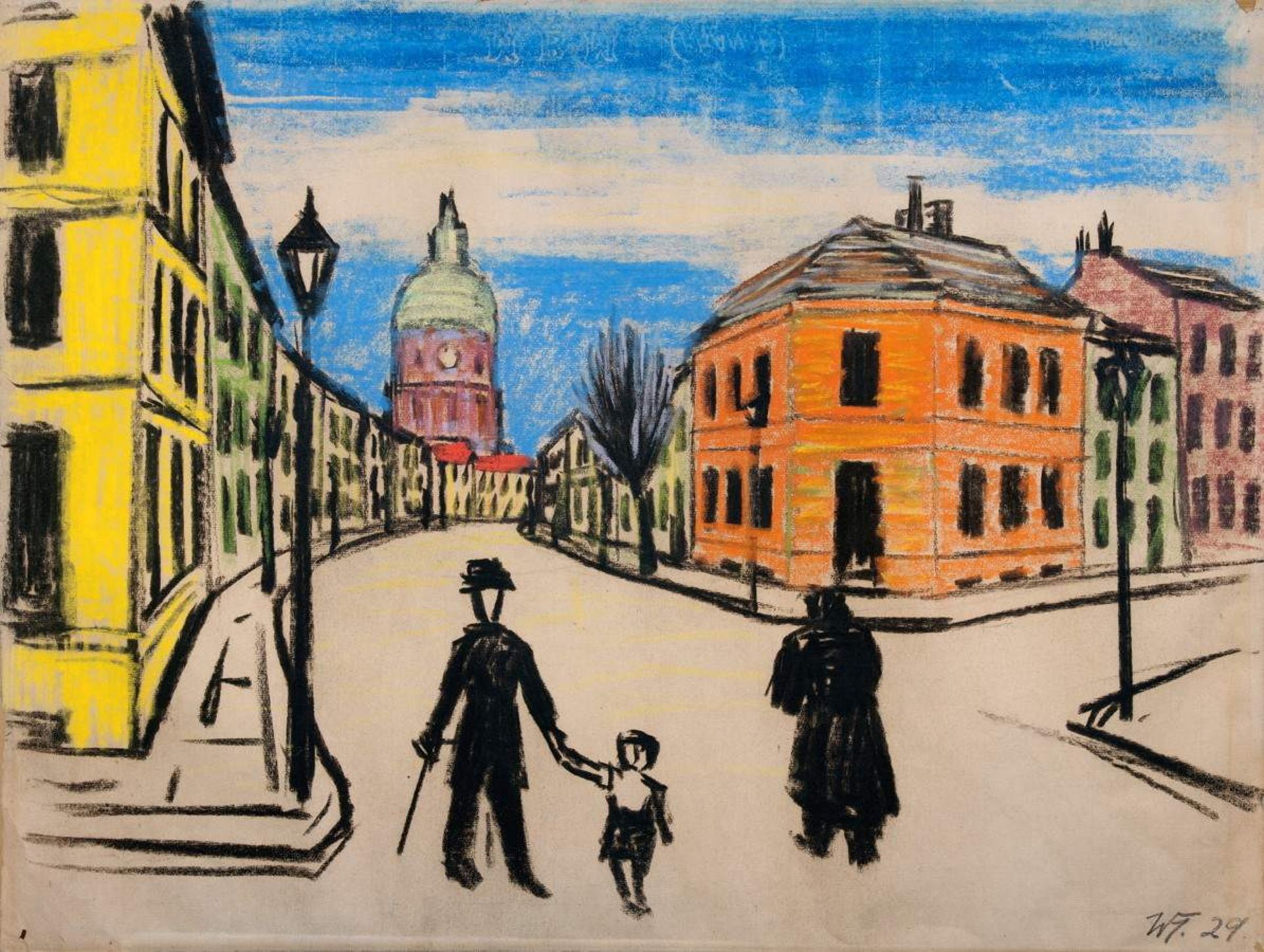 Werner Heldt. Straßenszene. Pastell. 1929. 48,0 : 63,0 cm. Monogrammiert und datiert. Auf