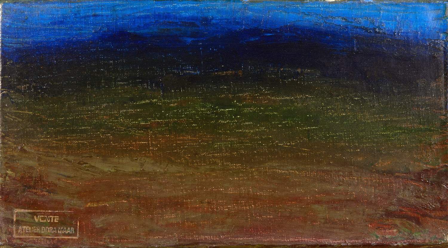 Dora Maar. Paysage du Lubéron. Öl auf Leinwand. 12,5 : 22,0 cm. Rückseitig signiert. Stimmungsvolles