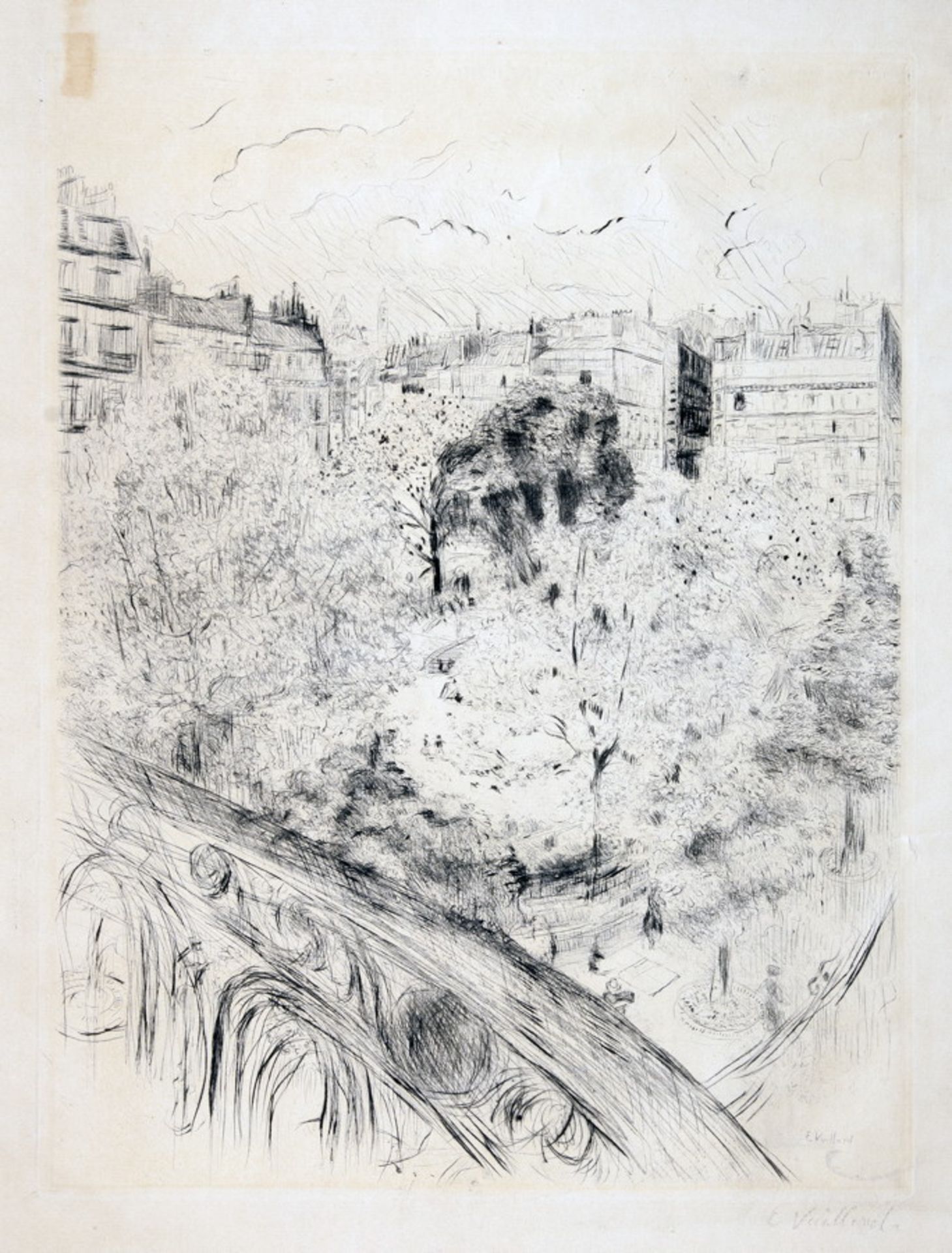 Edouard Vuillard. Le square Ventimile. Kaltnadelradierung. 1937. 33,9 : 25,9 cm (47,8 : 32,0 cm). In