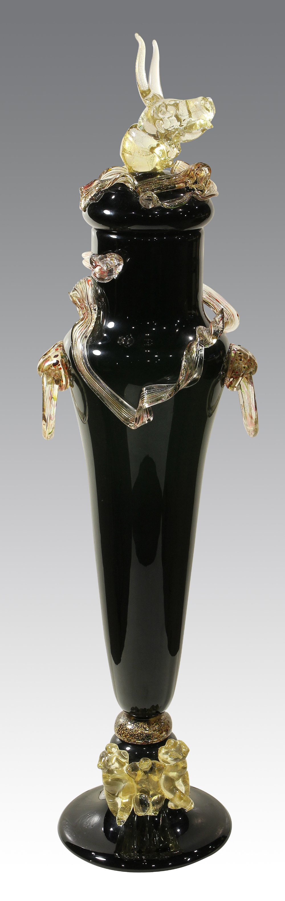 Paul De Somma (American, born 1959), Murano style black blown glass baluster form vessel, flanked - Image 2 of 10