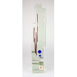 American studio glass sculpture, having an abstact geometric form, executed in clear glass