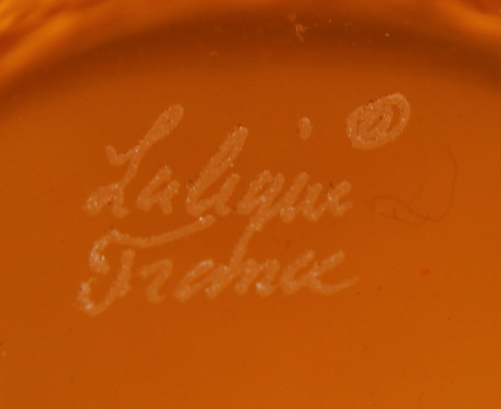 Lalique 'Coriander' bowl, the banded rim tapering to the base, with a frosted amber color ground, - Image 5 of 5