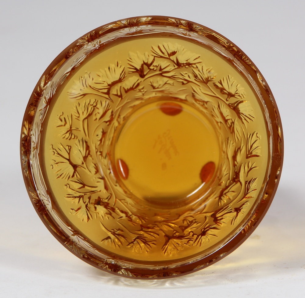 Lalique 'Coriander' bowl, the banded rim tapering to the base, with a frosted amber color ground, - Image 2 of 5