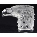 Lalique France 'Tete d' Aigle' eagle car mascot, executed in frosted to clear glass, base with