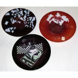 (Lot of 5) Joan Irving acid cut glass low bowls, circa 1985, consisting of a red and white example