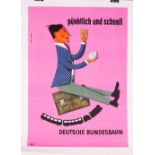 (Lot of 9) Deutsche Bundesbahn, vintage lithographic and offset lithographic advertising posters