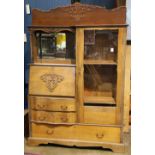 Oak Murphy bed with Side by Side secretary cabinet verso, including a mirror and three drawers (