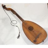 German Goldklang lute or harp guitar, circa 1920, with a delicately carved and pierced sound hole