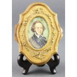 Continental dore gilt bronze dresser box, the hinged lid having an oval inset period painting of