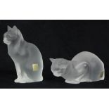 (Lot of 2) Lalique France frosted crystal cats, including "Chat Assis" and "Chat Chouche", both