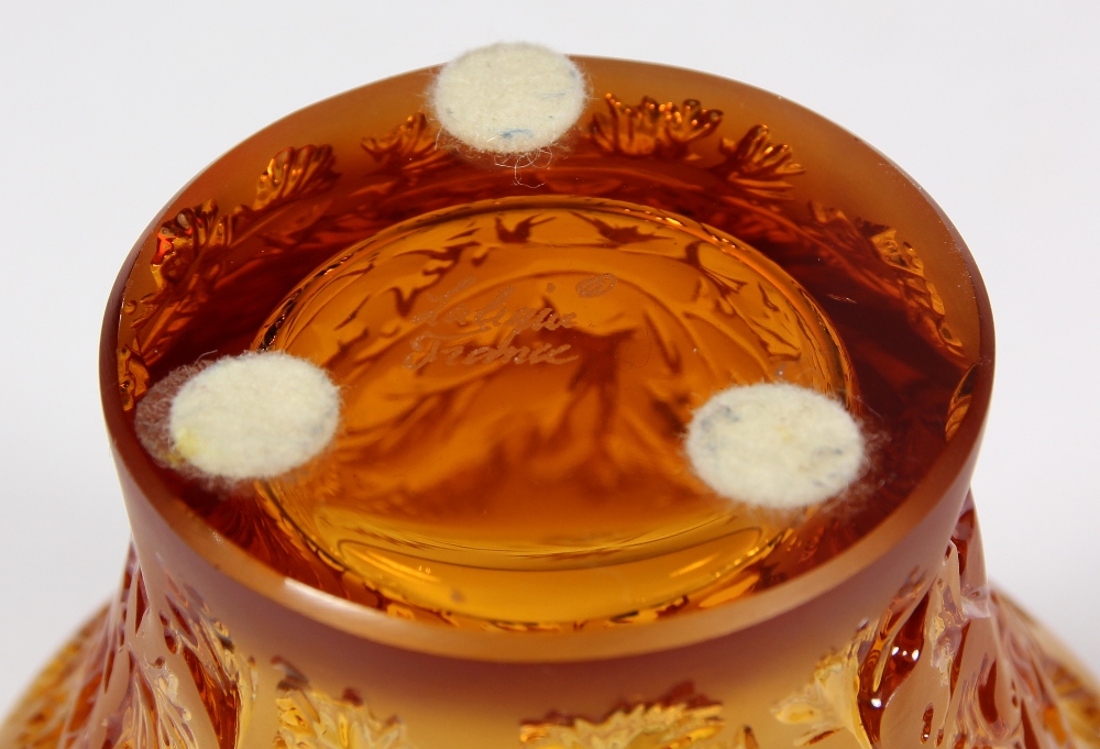 Lalique 'Coriander' bowl, the banded rim tapering to the base, with a frosted amber color ground, - Image 4 of 5