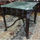 Renaissance style marble top center table, having a green marble top surmounting the mahogany base