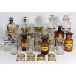 (lot of 18) Antique apothecary jars, in various forms and sizes, many with stoppers and glass