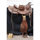 (lot of 2) Olsen-Nolte western saddle, made in San Francisco, CA, in brown tooled leather, 27"l;