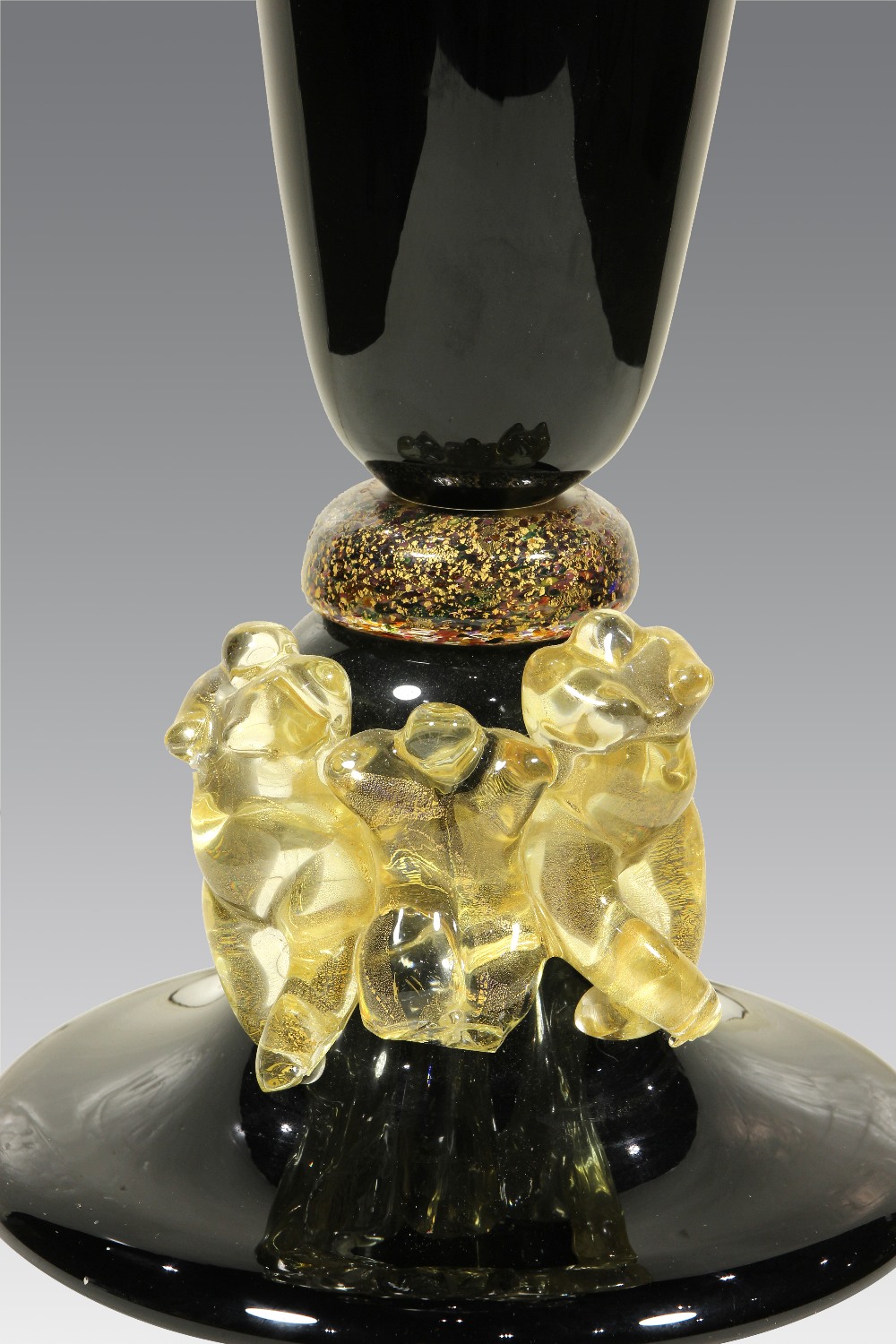 Paul De Somma (American, born 1959), Murano style black blown glass baluster form vessel, flanked - Image 7 of 10