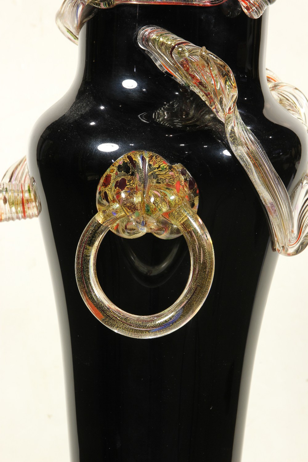 Paul De Somma (American, born 1959), Murano style black blown glass baluster form vessel, flanked - Image 5 of 10