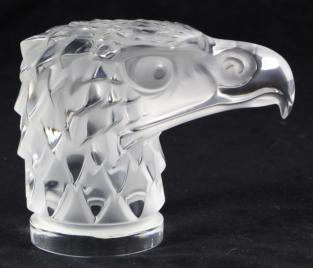 Lalique France 'Tete d' Aigle' eagle car mascot, executed in frosted to clear glass, base with - Image 3 of 6