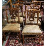 (Lot of 6) George III style dining chairs, each having a shaped crest above a pierced splat,