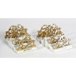 (Lot of 2) Pair ceramic toast racks, marked" Karlsbad" having pierced rocaille form handles,