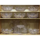 (lot of 11) Group of cut crystal table articles, consisting of bowls, each having a scalloped saw-